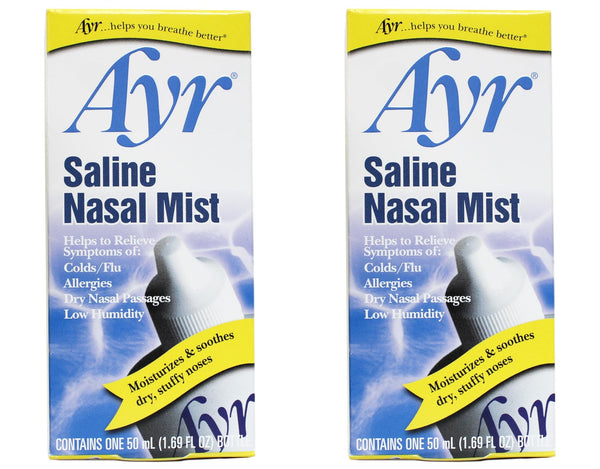 Ayr Saline Nasal Mist Spray 50 mL â€“ Non Medicated Nasal Moisturizer for Dry Nasal Passages Cold and Allergy Relief (Pack of 2)