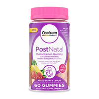 Thumbnail for Centrum Postnatal Multivitamin Gummies with Biotin and DHA, Mixed Berry and Lemon Flavors - 60 Count, 30 Day Supply