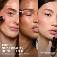Thumbnail for Nudestix Nudies Bloom All Over Dewy Color – 3-in-1 Cream Blush Stick for Cheeks, Eyes & Lips with Built-In Brush | Sheer, Glossy Finish | Vegan, Long-Wear, Multi-Use Makeup (Bohemian Rose)