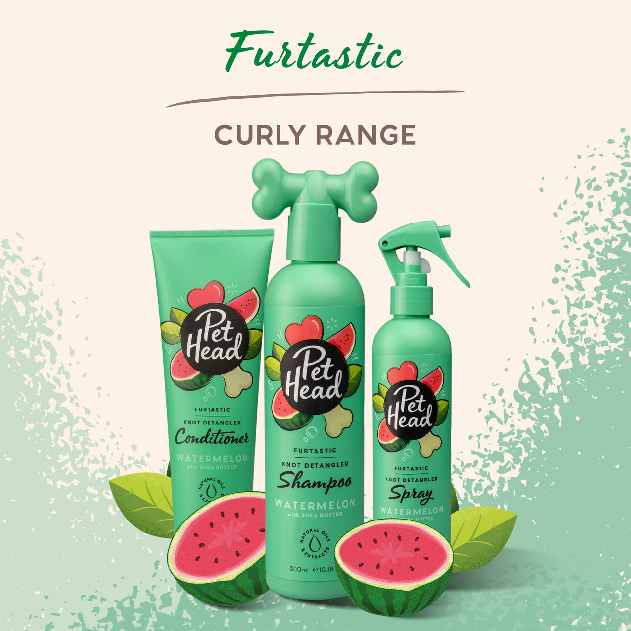 Pet Head Furtastic Dog Shampoo | Watermelon Scent | Dog Shampoo for Smelly Dogs | Knot Detangler | Care for Long, Tangly Curls & Coats | Vegan | Gentle Formula for Puppies | Made in USA | 16 fl. oz.