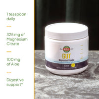 Thumbnail for KAL Gut Magnesium Plus Aloe Vera Powder - Lemon Drink Mix - Magnesium Citrate Supplement with Aloe Vera Gel for Digestion & Relaxation Support - No Sugar - 60-Day Guarantee, 40 Servings, 4.8 OZ