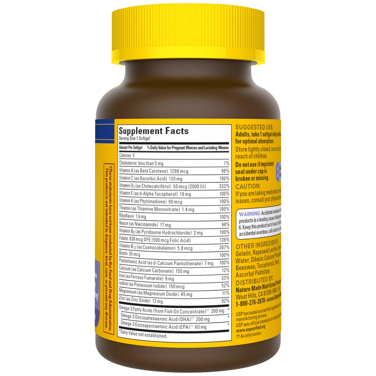 Nature Made Postnatal Multivitamin + DHA 200 mg, Postnatal Vitamins for Women, Includes Iron, Vitamin D3, Calcium, Iodine & More for Breastfeeding Moms, 60 Softgels