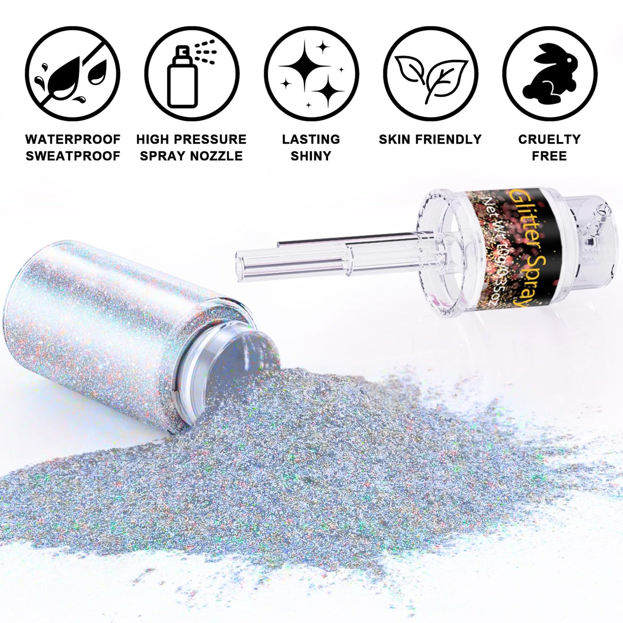Hair and Body Glitter Spray, 1PC Glint-Rainbow Glitter Hairspray Dry Powder Makeup for Clothes, Festival Rave Prom Loose Sparkle Powder,Holographic Ultra Fine Resin Glitters for Crafts (Glint-Rainbow)