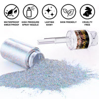 Thumbnail for Hair and Body Glitter Spray, 1PC Glint-Rainbow Glitter Hairspray Dry Powder Makeup for Clothes, Festival Rave Prom Loose Sparkle Powder,Holographic Ultra Fine Resin Glitters for Crafts (Glint-Rainbow)