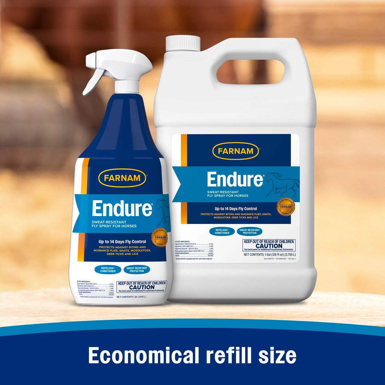 Farnam Endure Sweat-Resistant Fly Spray for Horses, Sweat-Rsistant Formula Lasts Up to 14 Days, Kills and Repels Against Flies, Gnats, Mosquitoes, Ticks & Lice, 128 oz.
