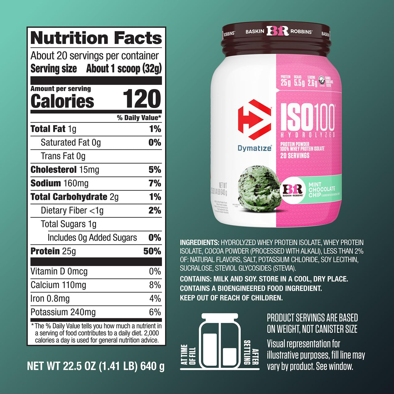 Dymatize ISO100 Protein Powder, 100% Whey Isolate, Mint Chocolate Chip
