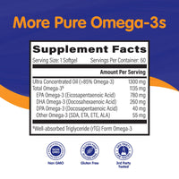 Thumbnail for OmegaVia Ultra Concentrated Omega 3 Fish Oil Burpless, 60 Softgels, Triple Strength Omega 3 Fish Oil Supplements, 1135 mg Pure Omega3, No Fishy Burps, High EPA DHA DPA, IFOS 5-Star