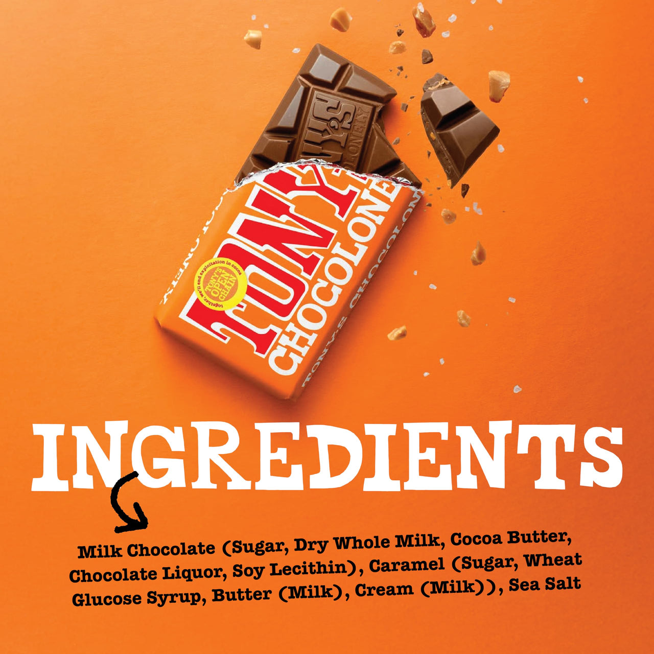Tony’s Chocolonely Belgian Milk Chocolate Candy Bar With Caramel & Sea Salt, Chocolate Bars for Snacks, Party Favors, or Gifts, 32% Cacao, Made From Quality Fairtrade Cocoa, 4 Bars, 6.35 Oz Each