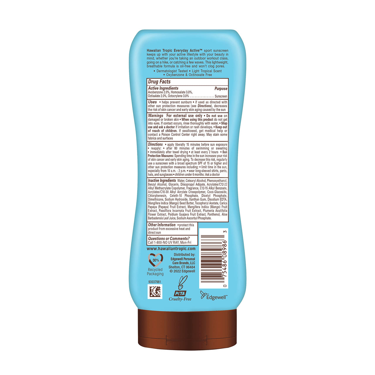 Hawaiian Tropic Weightless Hydration Clear Spray Sunscreen SPF 15 Twin Pack 6oz Each & Everyday Active Lotion Sunscreen SPF 15 8oz