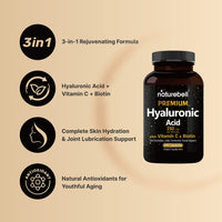 Thumbnail for NatureBell 2 Pack Plant Based Hyaluronic Acid Supplements 250mg with 25mg Vitamin C & Biotin 5000mcg, 480 Total Capsules | Essential for Hair Growth, Joint Support, & Hydrating Skin | Non-GMO
