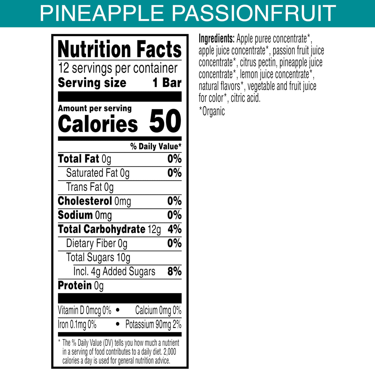 Pure Organic, Layered Fruit Bars, Pineapple Passionfruit, Gluten Free and Vegan Fruit Snacks, 6.2oz Box (12 Count)