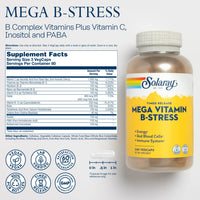 Thumbnail for SOLARAY Mega Vitamin B-Stress - Timed Release Vitamin B Complex w/Vitamin B12, B6, Folic Acid, VIT. C - Stress, Energy, Red Blood Cell, Immune Support - Vegan, 60-Day Guarantee (240 CT)