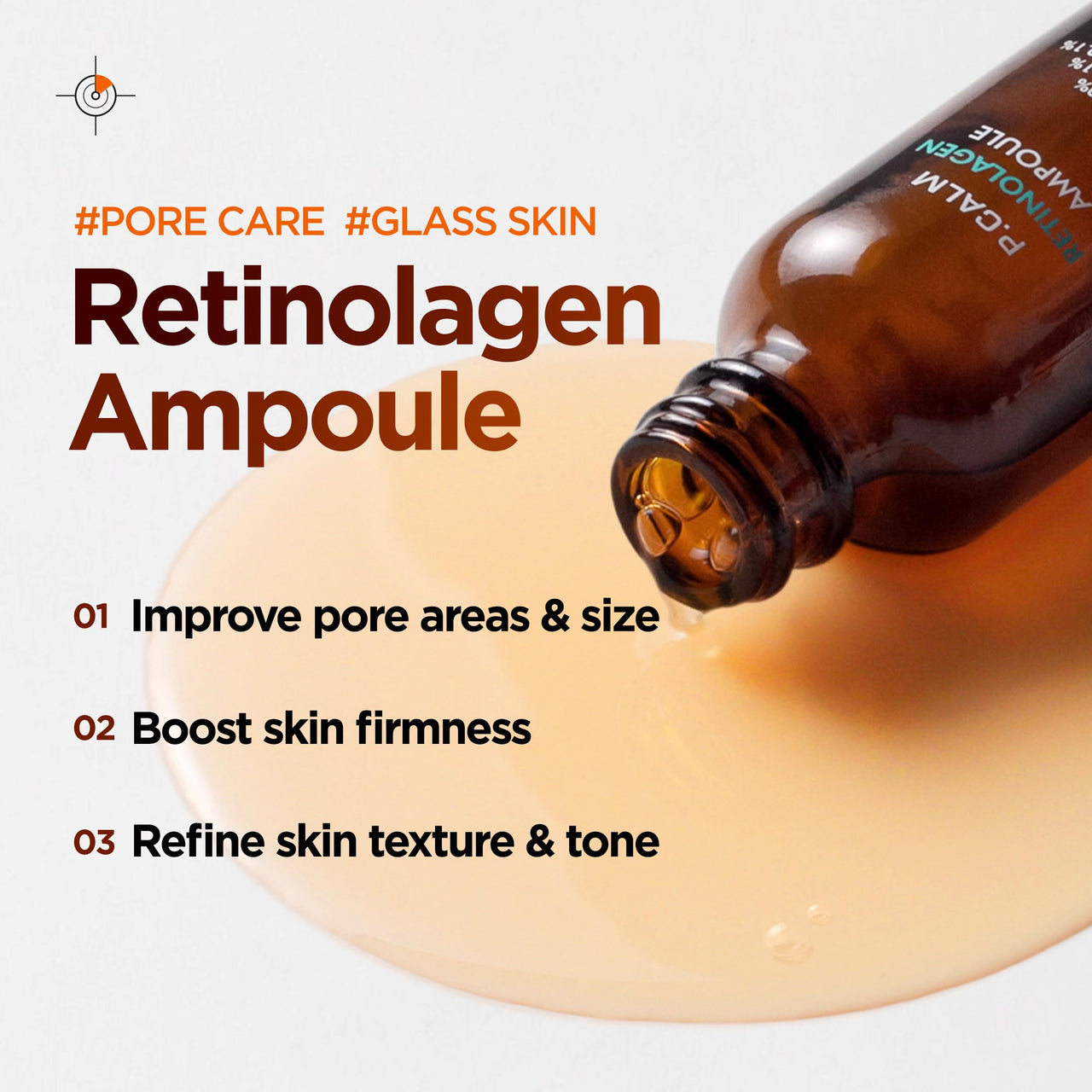 P.CALM Retinolagen Ampoule – Retinol & Vegan Hydrolyzed Collagen for Pore Tightening, Wrinkles, and Fine Line Care, Korean Glass Skin (30ml / 1.01 fl.oz)