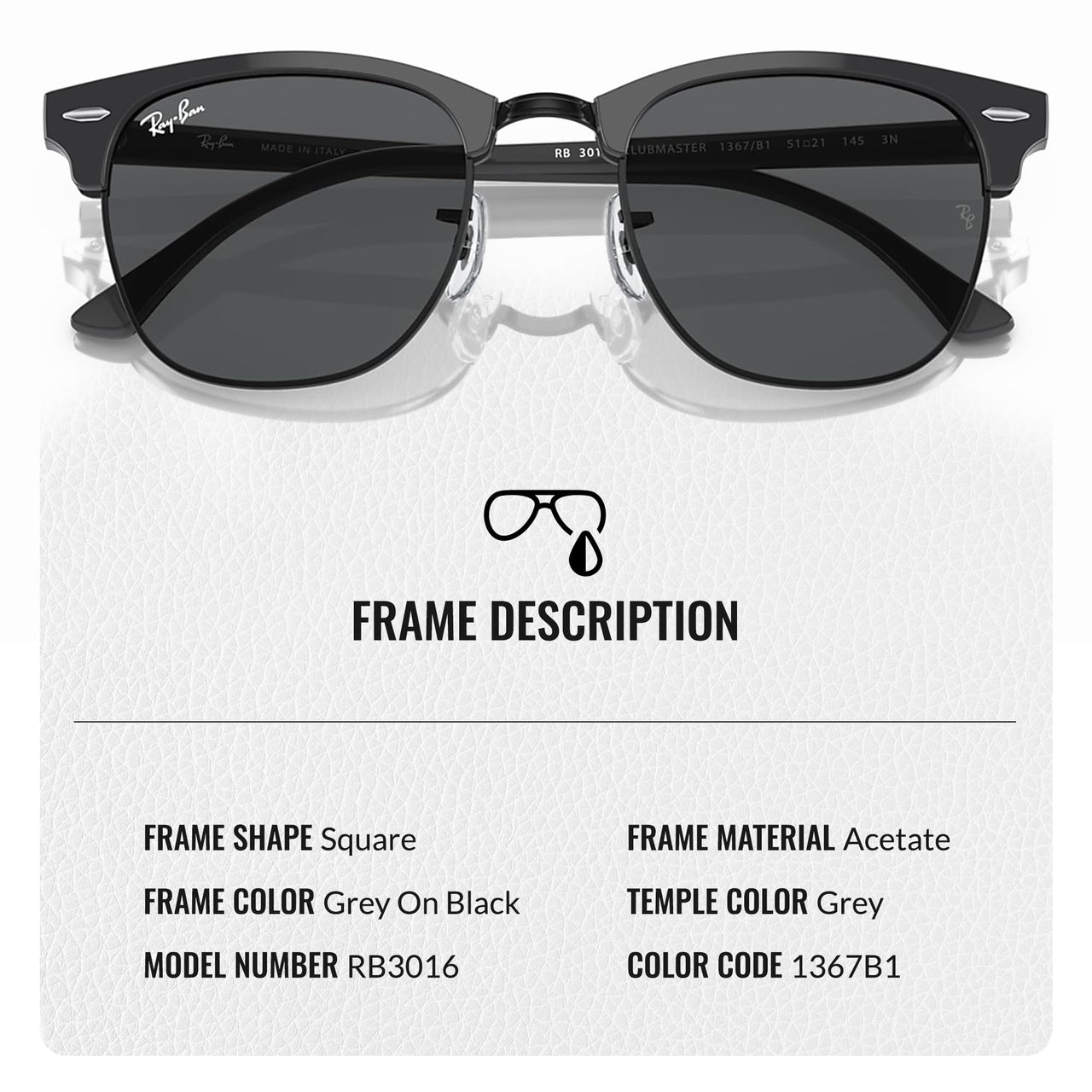 Ray-Ban RB3016 Clubmaster Polarized Classic Square Shape Sunglasses for Men and Women- Timeless Classic Sun Glasses with Modern Elegance - Premium UV Protection - Designer Men's and Women's Sunglasses