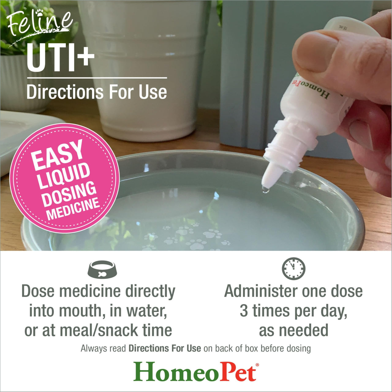 HomeoPet Feline UTI+, Safe and Natural Urinary Tract Supplement for Cats, Feline Urinary Tract Support, 15 Milliliters