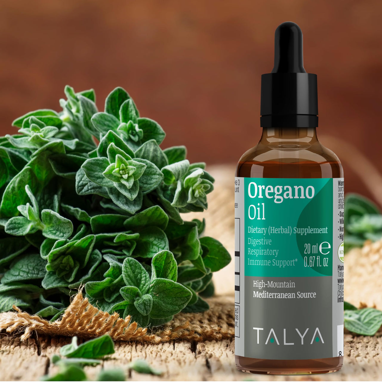 TALYA Oregano Oil 0.67 fl.oz | Oil of Oregano Liquid | Immune Support, High Carvacrol, Digestive Health | Non-GMO | Vegan | Mediterranean Oregano