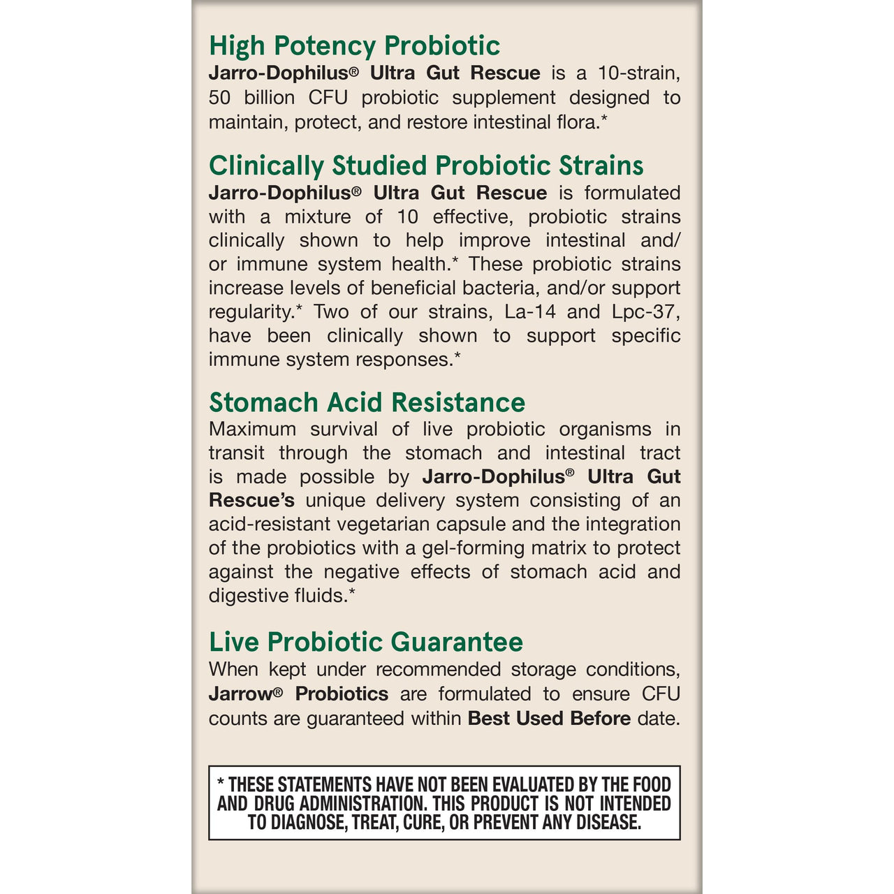 Jarrow Formulas Jarro-Dophilus Ultra Gut Rescue - 50 Billion CFU Per Serving - Probiotics Restore, Protect & Maintain Intestinal Flora - 60 Servings (Delayed Release)
