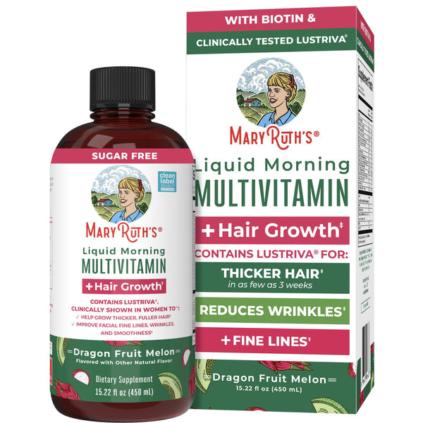 MaryRuth's Liquid Multivitamin + Hair Growth | Biotin 10000mcg | Lustriva Hair Growth Supplement | Clinically Tested in Women for Thicker Hair & Facial Wrinkle | Skin Care | Ages 18+ | 15.22 Fl Oz