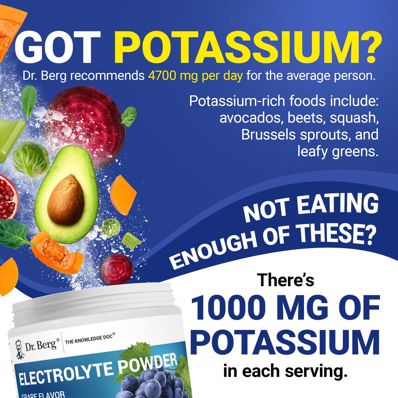 Dr. Berg Zero Sugar Hydration Keto Electrolyte Powder - Enhanced w/ 1000 mg of Potassium & Real Pink Himalayan Salt (NOT Table Salt) - Grape Flavor Hydration Drink Mix Supplement - 50 Servings
