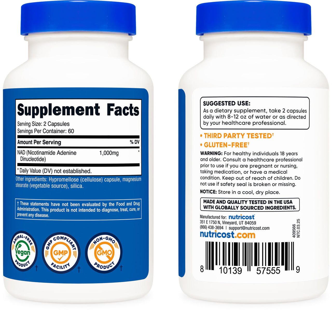 Nutricost NAD+ Supplement 1,000mg per Serving,120 Capsules (Nicotinamide Adenine Dinucleotide) - 60 Servings, Gluten-Free, Vegan