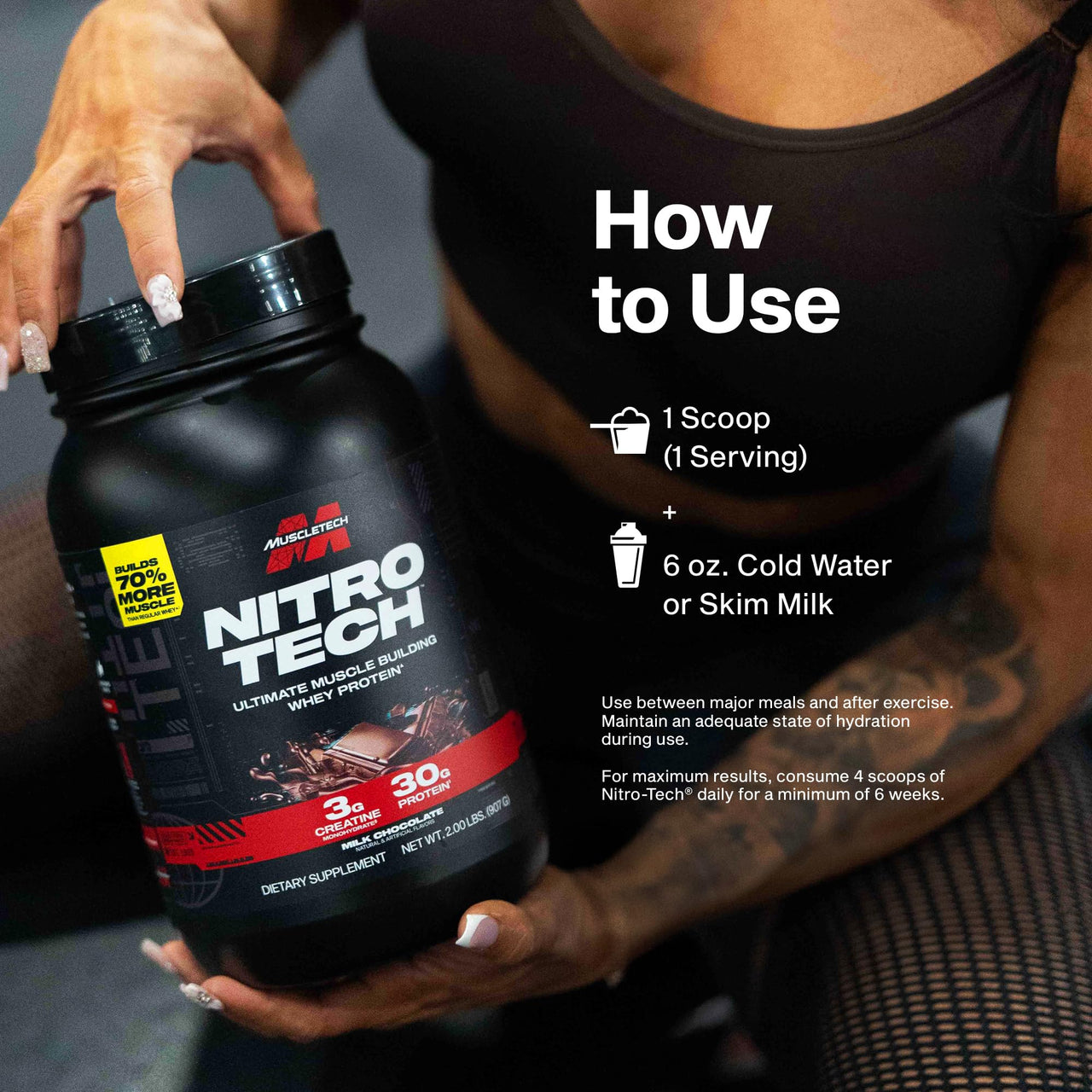 Muscletech Whey Protein Powder (Strawberry, 2.2 Pound) - Nitro-Tech Ultimate Muscle Building Formula with Whey Protein Isolate & Peptides - 30g of Protein, 3g of Creatine & 6.8g of BCAA