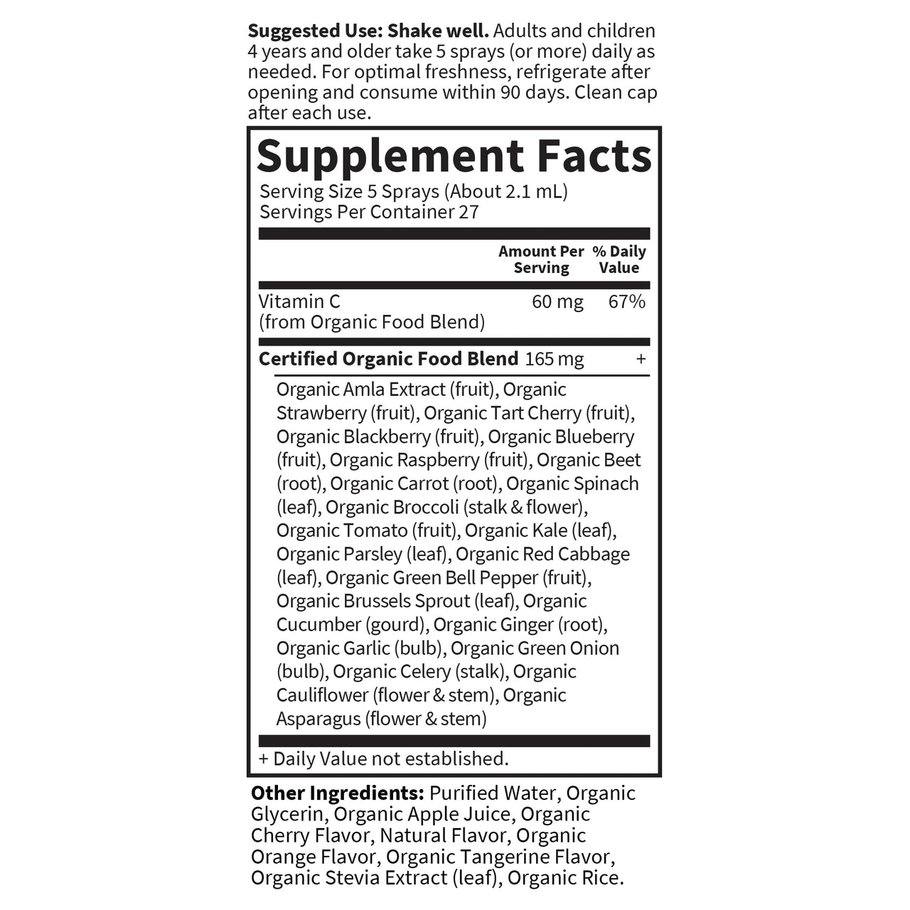 Garden of Life Organics Vitamin C Spray for Kids and Adults - Cherry Tangerine, Vitamin C Supplement, Antioxidant for Immune Support and Skin Health, 2 fl oz Liquid Drops