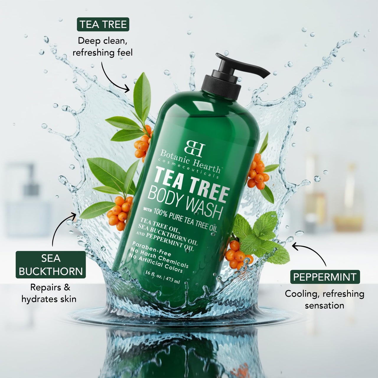 Botanic Hearth Tea Tree Body Wash -16 fl oz- All-Natural Antifungal & Odor-Control Shower Gel for Acne, Athlete’s Foot, Ringworm, Jock Itch & Healthy Skin,Sulfate & Paraben Free, for Men and Women