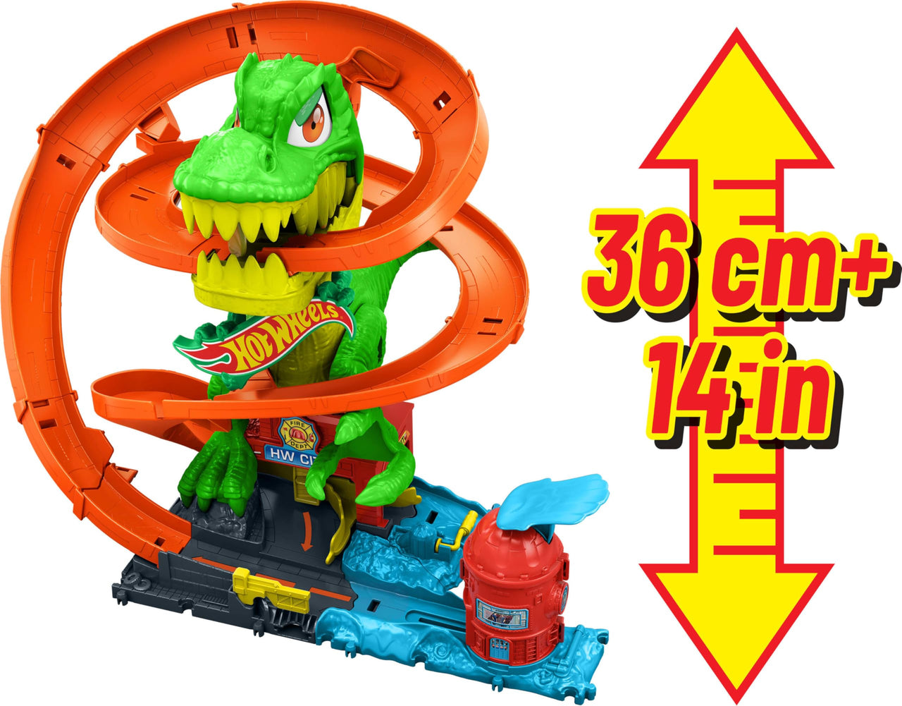 Hot Wheels City T-Rex Blaze Battle & 1:64 Scale Die-Cast Toy Car