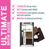 Thumbnail for wet n wild Ultimate Eyebrow Makeup Kit, Long-Lasting Matte Brow Powder, Tweezers, Wax & Brush, Built-In Mirror, Purse-Friendly Compact - Dark Brown