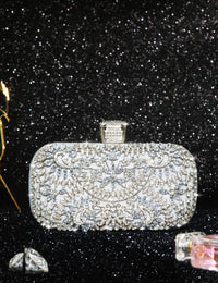 Thumbnail for Covelin Women's Rhinestone Decorated Evening Bag, Tote Shoulder Crossbody Handbag with Chain Pure Silver