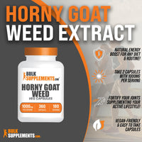 Thumbnail for BulkSupplements.com Horny Goat Weed Capsules - Epimedium Extract, Horny Goat Weed Herbal Supplements - Vegan, 2 Capsules per Serving (1000mg), 360 Veg Capsules (Pack of 1)