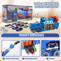 Thumbnail for BYFWH Tyrannosaurus Rex Truck Toy, Ejection Shooting with 10 Cars & Storage Sturdy Non-Toxic Materials, Foldable Car Carrier, 10 Cars & 12 Soft Balls, Develops Motor Skills & Hand-Eye Coordination