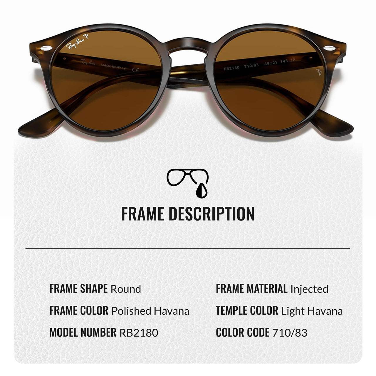 Ray-Ban RB2180 Round Shape Polarized Sunglasses for Men and Women- Timeless Classic Sun Glasses with Modern Elegance - Premium UV Protection - Designer Men's and Women's Sunglasses