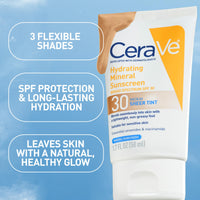 Thumbnail for CeraVe Hydrating Mineral Sunscreen SPF 30 with Sheer Tint, Tinted Mineral Sunscreen with Zinc Oxide & Titanium Dioxide, Blends Seamlessly For Healthy Glow, Medium, 1.7 Fluid Ounce