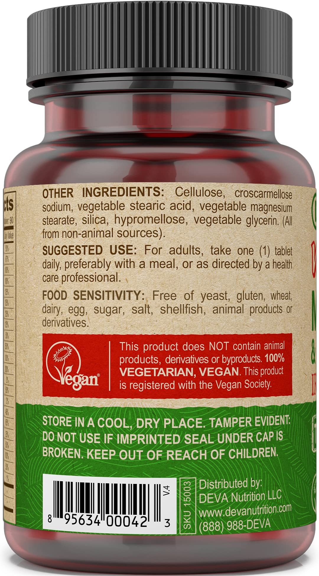 DEVA Vegan Iron-Free Multivitamin & Mineral Supplement, Vitamin C, D2, E & B-Complex, Biotin, 90 Tiny Tablets