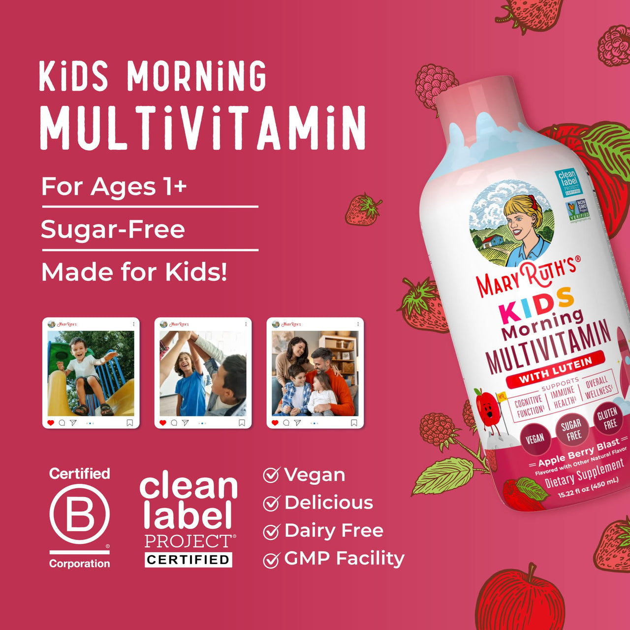 MaryRuth's Liquid Morning Multivitamin for Kids | Kids Multivitamin | Immune Support Supplement | Vitamin C | Vitamin D | Essential Nutrients | Vegan | 30-180 Servings | 15.22 fl oz