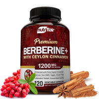 Thumbnail for NutriFlair Premium Berberine HCL 1200mg, 120 Capsules - Plus Pure True Ceylon Cinnamon, Berberine HCI Root Supplements Pills - Immune System - yields an Optimal 8% HCl