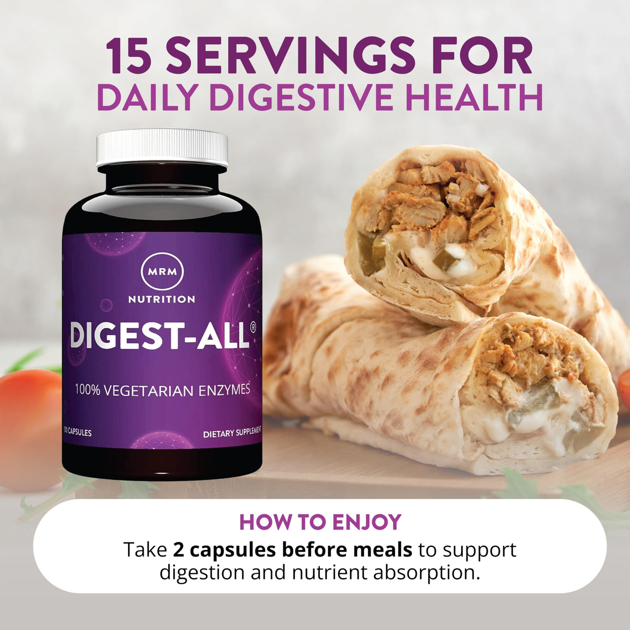 MRM Nutrition Digest-All Digestive Enzymes - Digestion and Absorption Support for Women & Men, Contains Enzymes and Herbs to Support Digestion, 100% Vegetarian & Gluten-Free - 15 Servings