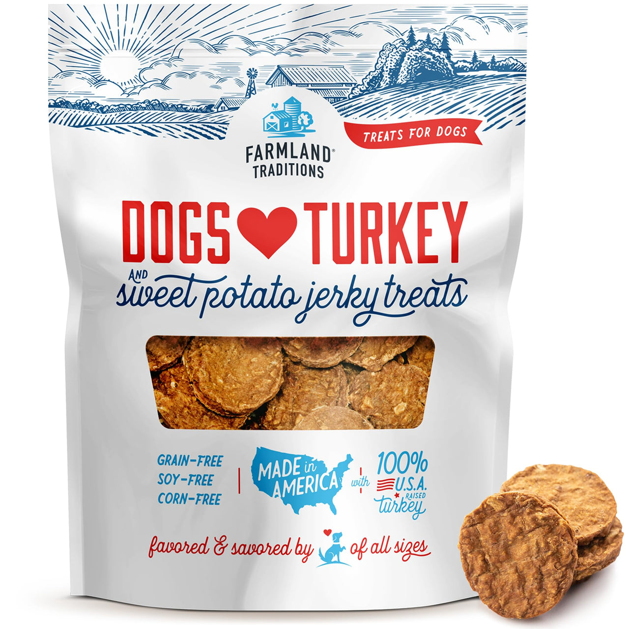 Farmland Traditions Filler Free Dogs Love Turkey & Sweet Potato Premium Jerky Treats for Dogs, 6 oz. Bag