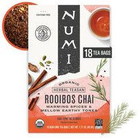 Thumbnail for Numi Organic Rooibos Chai Tea, 18 Herbal Bags, Microplastic Free, Rich Flavor with Cinnamon, Allspice & Ginger, Caffeine Free