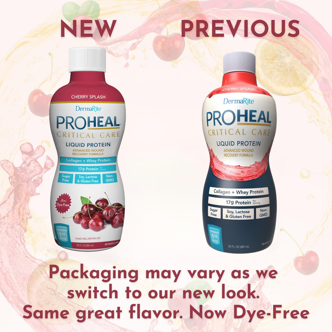 DermaRite's ProHeal Critical Care Protein Supplement - Wound Recovery Liquid Formula, 17g of Collagen & Whey Protein - Cherry Splash Flavor, 30 oz., 1 Count