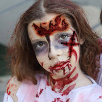 Thumbnail for FANRUI 8 Sheets Halloween Fake Scar Tattoos For Women Men Adults Kids, Fake Wound Realistic Blood Injury Cut Scratches Stitches Temporary Tattoos Stickers Chucky Makeup Kit, Scary Face Zombie Makeup Prank Masquerade Accessories