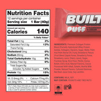 Thumbnail for BUILT Bar Puff Protein Bars - Strawberries 'N Cream - 15g Protein Snack Bars with Collagen - Calorie Conscious & Gluten Free - 12 Count