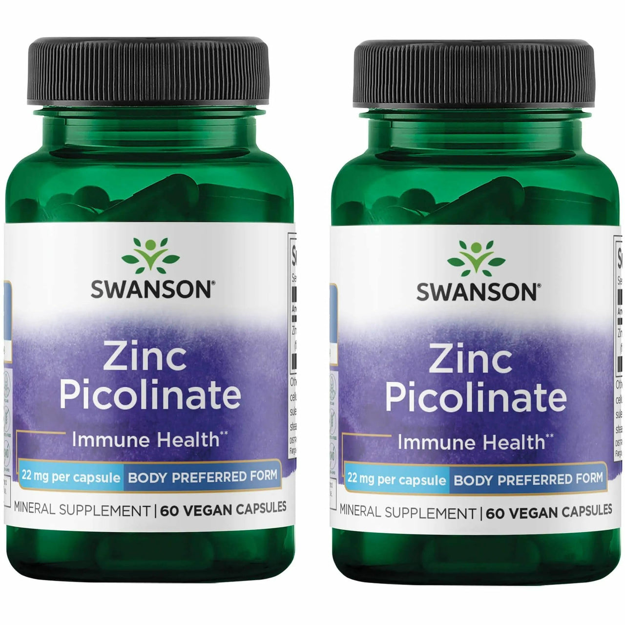 Swanson Zinc Picolinate - Mineral Supplement Promoting Prostate Health, Vision Health, & Immune Support - Body Preferred Form of Chelated Zinc - (60 Capsules, 22mg Each) (2 Pack)
