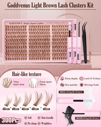 Thumbnail for Brown Lash Clusters Kit Natural 300Pcs Wispy Lashes Cluster Eyelash Cluster Extensions Kit C Curve Individual Lashes Extensions Kit For DIY Waterproof & Long - Lasting (Light Brown10-16mm)