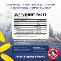 Thumbnail for Triple Strength DHA Omega 3 Fish Oil 3600 mg | Over 2100mg Omega-3 Fatty Acids with 860mg of DHA | 1300mg EPA | Best Essential Fatty Acids | Premium Wild Caught & Burpless Fish Oil | 120 ct.