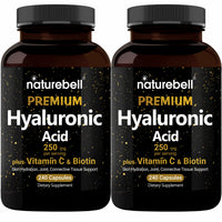 Thumbnail for NatureBell 2 Pack Plant Based Hyaluronic Acid Supplements 250mg with 25mg Vitamin C & Biotin 5000mcg, 480 Total Capsules | Essential for Hair Growth, Joint Support, & Hydrating Skin | Non-GMO