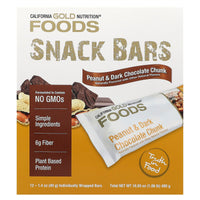 Thumbnail for California Gold Nutrition Foods, Peanut & Dark Chocolate Chunk Bars with Dry Roasted Almonds, Chicory Root Fiber, Pea Crisps and Honey, 12 Bars, 1.4 oz (40 g) Each