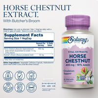 Thumbnail for Solaray Horse Chestnut Extract 400 mg - Standardized to 72 mg Aescin - With 55 mg of Butchers Broom - Vein and Blood Circulation Supplements - Vegan, Non-GMO, 60-Day Guarantee, 60 Servings, 60 VegCaps