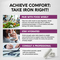 Thumbnail for Iron Supplement for Women - Iron 65mg (Ferrous Sulfate 325mg) - Stomach Friendly | Slow Release Iron | High Absorption - Vitamins C, D3, B6, B12 & Folate - Iron Level & Energy Support - 60 Capsules